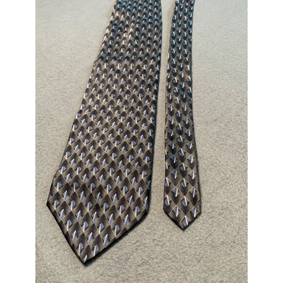Stafford Mens Tie Geometric Pattern 100 Silk Black Blue Necktie - Picture 5 of 5